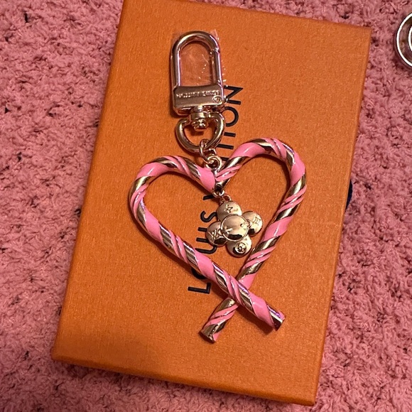 Louis Vuitton Accessories - Luxury Pink and Gold Heart Candy Cane Keychain/Bagcharm